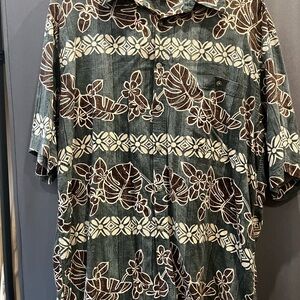 Vintage Campia Moda Tropical Men's Floral Button Down Shirt - Green and Brown